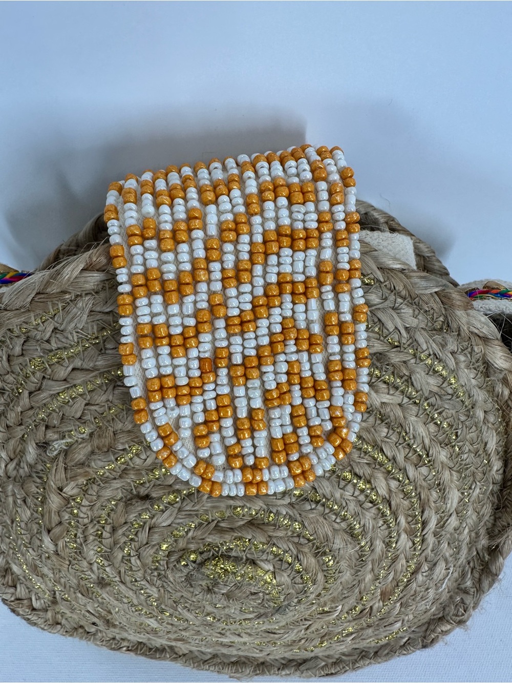 ZOI By Mufubu 100% Hand Crafted Round Woven Jute Beaded Crossbody Hand Bag NWT - Picture 10 of 16